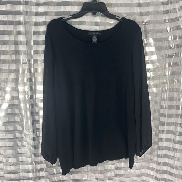 Grace Black Sweater with Sheer Balloon Sleeves - Picture 1 of 6